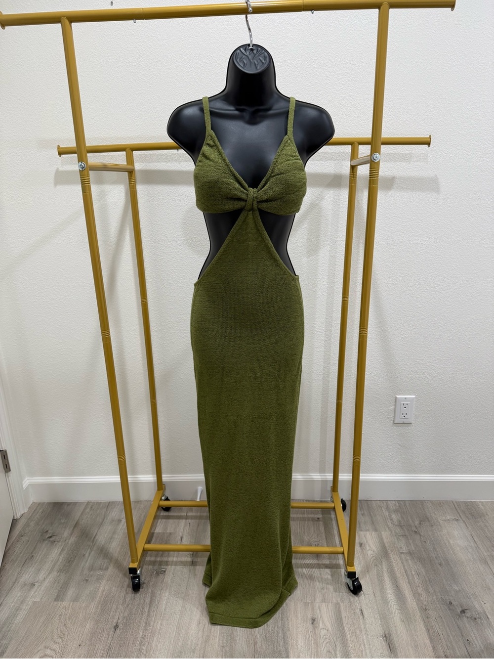 Cult Gaia Olive Green Knit Cutout Maxi Dress Size Small